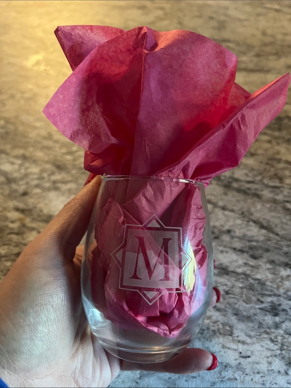 Monogrammed “”M” Stemless Wine Glass EUC
